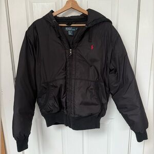 90s Polo Ralph Lauren Puffer Bomber Jacket w Hood | Perfect Condition | Large